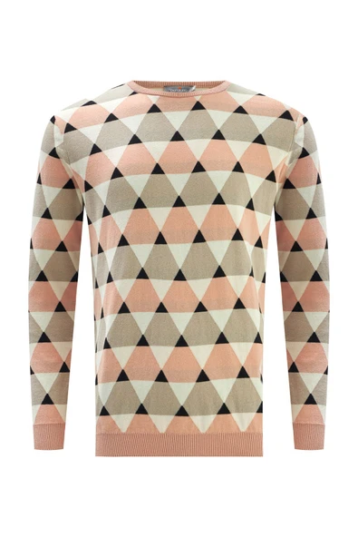 Peraluna Üçgen Desenli İnce Erkek Kazak - KREM_SOMON_SİYAH - Resim 9