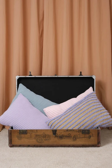 Peraluna FREE PILLOW %100 Organik Pamuk Triko Yastık Kılıfı 60X40 CM - Lila - Resim 8