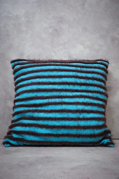 Peraluna HAVANA PILLOW Egzotik Tasarım Çizgili Triko Yastık Kılıfı 45X45 CM - Turkuaz/Kahve