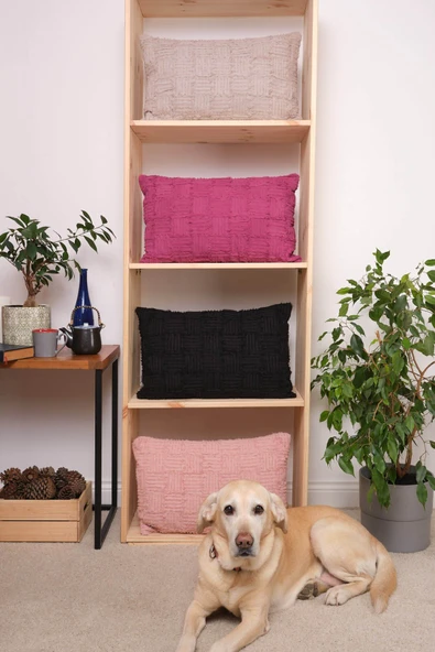 Peraluna FOAM PILLOW Şifon Şerit Triko Yastık Kılıfı 60X40 CM - Fuşya - Resim 4