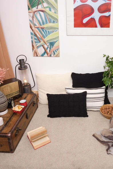 Peraluna FOAM PILLOW Şifon Şerit Triko Yastık Kılıfı 60X40 CM - Siyah - Resim 8