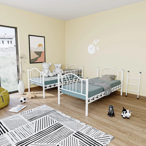 Teknor Bella 90x190 ve 90x200 Yatak Ölçülü Genç Çocuk Odası Metal Ranza - 5