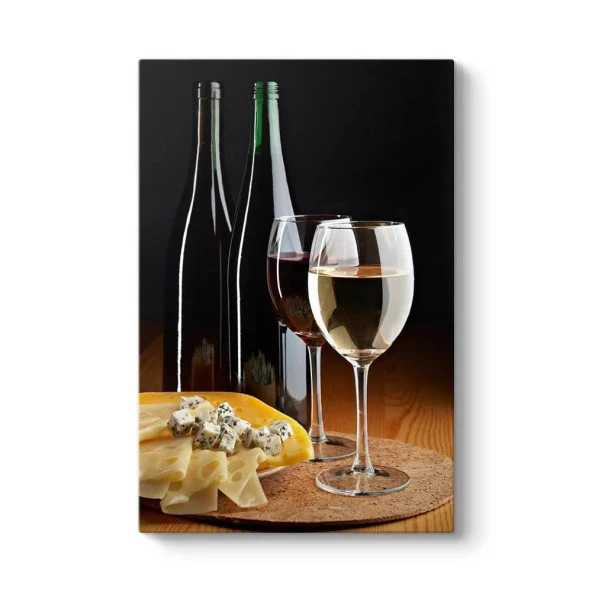 Beyaz Şarap ve Kaşar Peynir KANVAS TABLO