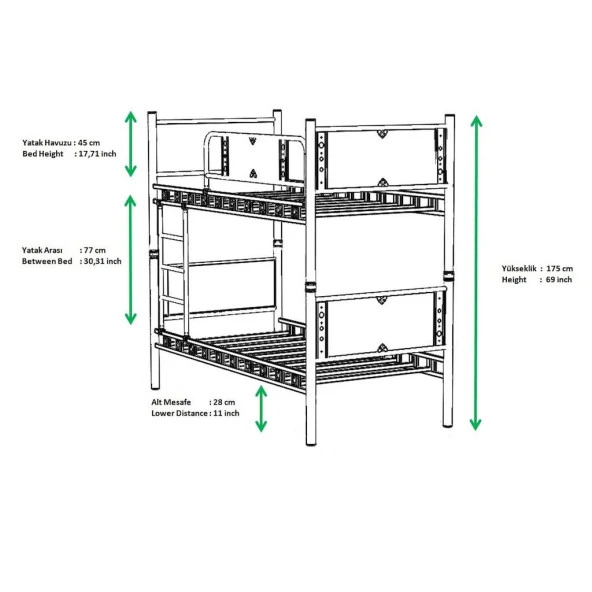 Teknor Elegan Genç Çocuk Odası Ahşap Başlık 90x190 ve 90x200 Metal Ranza - 5