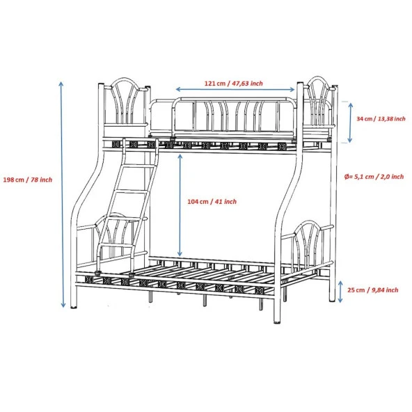 İmaj 3 Kişilik Ebeveyn Yatak Odası 3lü Yazlık Misafir Metal Ranza - 2