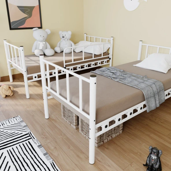 TEKNOR Argimo Zambak Genç Çocuk Yatak Odası Beyaz Metal Ranza ve Karyola - 2