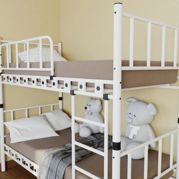 TEKNOR Argimo Zambak Genç Çocuk Yatak Odası Beyaz Metal Ranza ve Karyola - 3