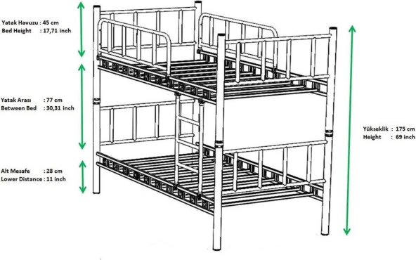 TEKNOR Argimo Zambak Genç Çocuk Yatak Odası Beyaz Metal Ranza ve Karyola - 4