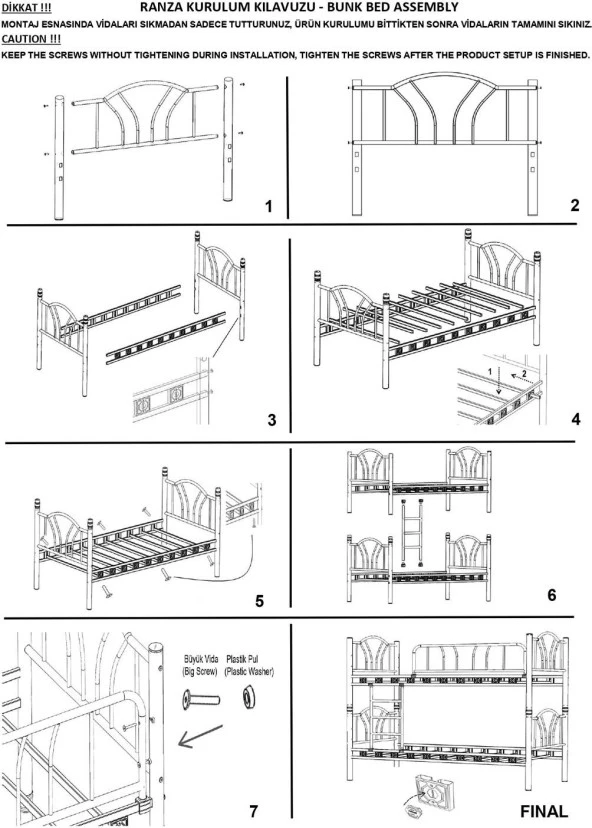 TEKNOR Argimo Zambak Genç Çocuk Yatak Odası Beyaz Metal Ranza ve Karyola - 5
