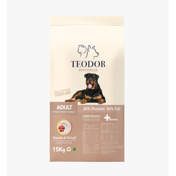 TEODOR ROTTWEILER Adult Kuzu-Pirinçli Yetişkin Köpek Maması - 2