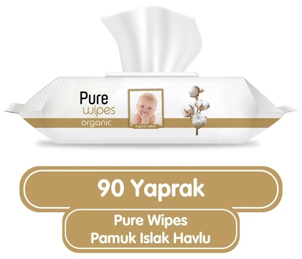 Pure Baby Islak Havlu Mendil 90 Yaprak Yenidoğan Organic Pamuklu (2 Li Set) 180 Yaprak Plst Kapak - 3