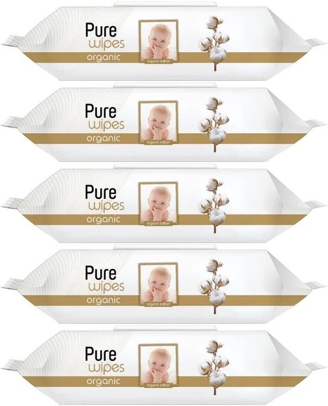 Pure Baby Islak Havlu Mendil 90 Yaprak Yenidoğan Organic Pamuklu (5 Li Set) 450 Yaprak Plstk Kapak - 1