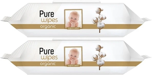 Pure Baby Islak Havlu Mendil 90 Yaprak Yenidoğan Organic Pamuklu (2 Li Set) 180 Yaprak Plst Kapak - 1
