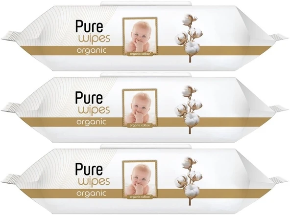 Pure Baby Islak Havlu Mendil 90 Yaprak Yenidoğan Organic Pamuklu (3 Lü Set) 270 Yaprak Plst Kapak - 1