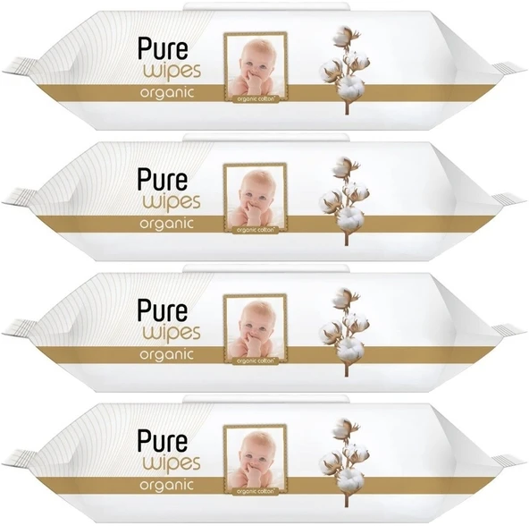 Pure Baby Islak Havlu Mendil 90 Yaprak Yenidoğan Organic Pamuklu (4 Lü Set) 360 Yaprak Plstk Kapak - 1