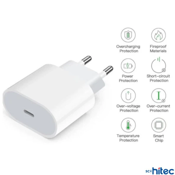 ScHitec PD35W Type-C Çıkışlı Ev Tipi Şarj 2in1 5A 120W Type-C to Type-C ve Lightning Hızlı Şarj Kablolu Set Beyaz - 3