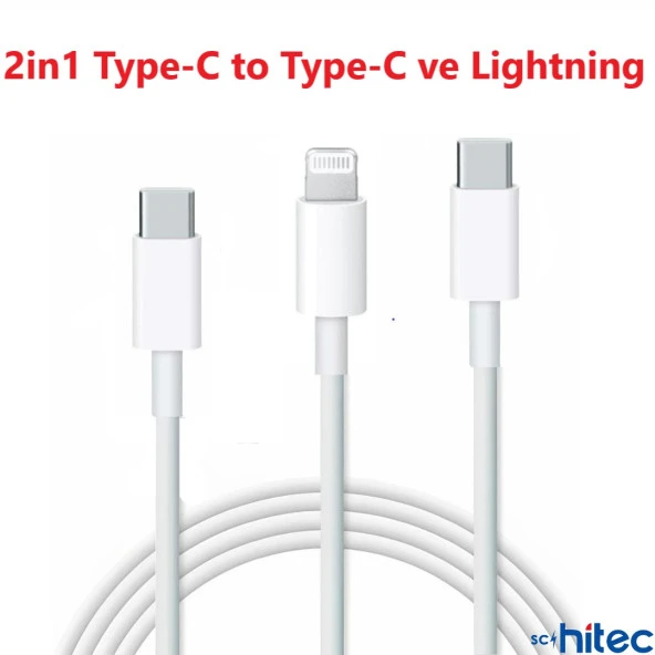 ScHitec PD35W Type-C Çıkışlı Ev Tipi Şarj 2in1 5A 120W Type-C to Type-C ve Lightning Hızlı Şarj Kablolu Set Beyaz - 4