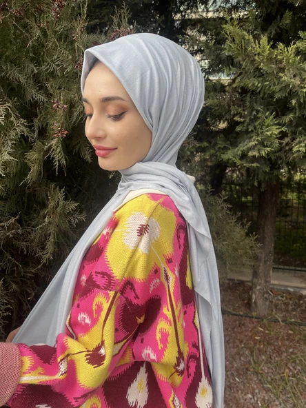 Shecarf Dikişli Penye Şal, Yüksek Gramaj, Özel Üretim, 4 Mevsim 00991 AÇIK GÜMÜŞ - 3