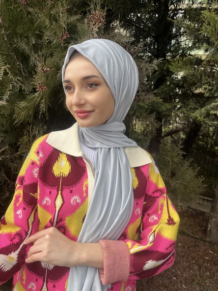 Shecarf Dikişli Penye Şal, Yüksek Gramaj, Özel Üretim, 4 Mevsim 00991 AÇIK GÜMÜŞ - 2