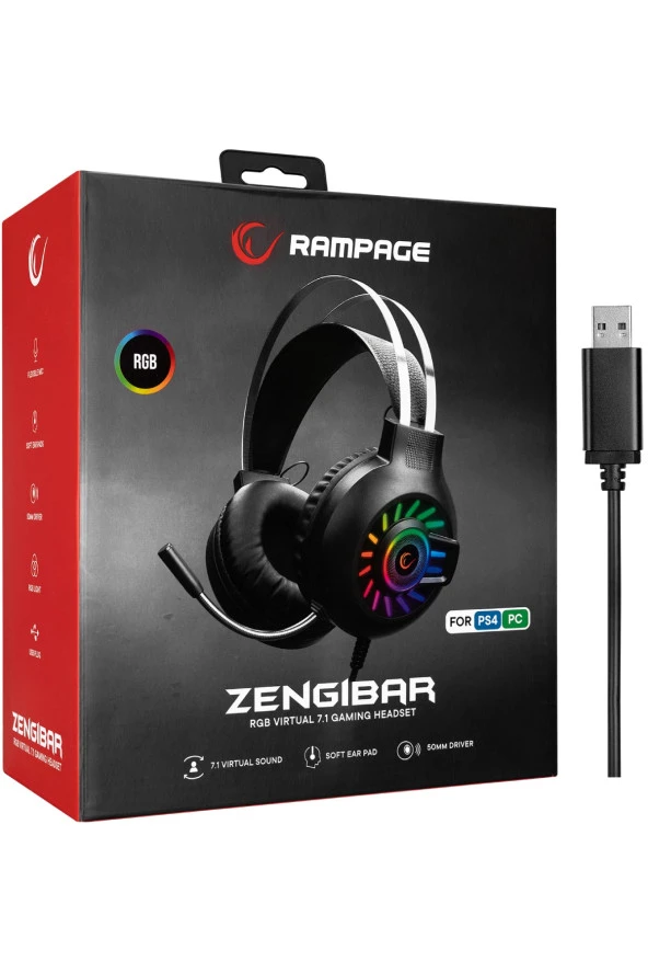 Rampage Rm-K44 Zengibar 7.1 Surround Rgb Siyah Gaming Mikrofonlu Oyuncu Kulaklığı - 7