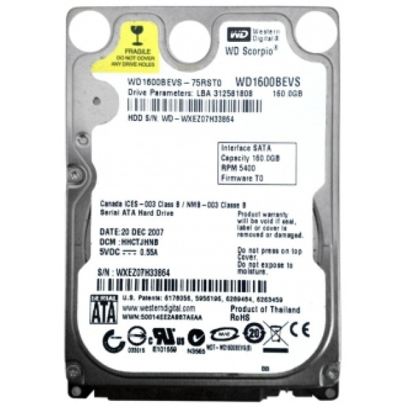 Western Digital WD1600BEVS 160GB 2.5" SATA NOTEBOOK HDD YENİLENMİŞ ÜRÜN