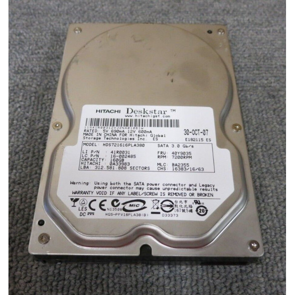 HDS721616PLA380 Hitachi Deskstar 160 GB 7.2K RPM 8MB Buffer 3.5" MASAÜSTÜ HDD YENİLENMİŞ ÜRÜN