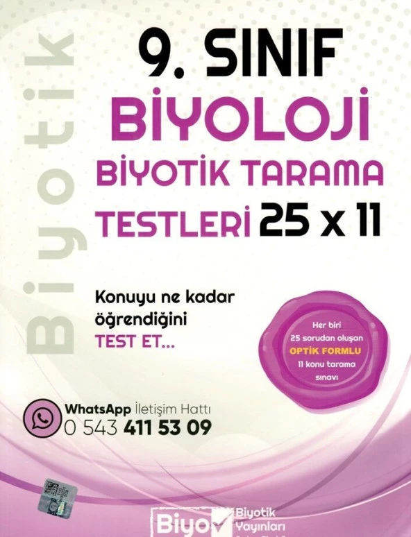 9. Sınıf Biyoloji 25 x 11 Biyotik Tarama Testleri Biyotik Yayınları