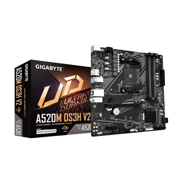 GIGABYTE A520M DS3H V2 AMD A520 Soket AM4 DDR4 4733MHz (O.C.) M.2 mATX Anakart ürün görseli 1