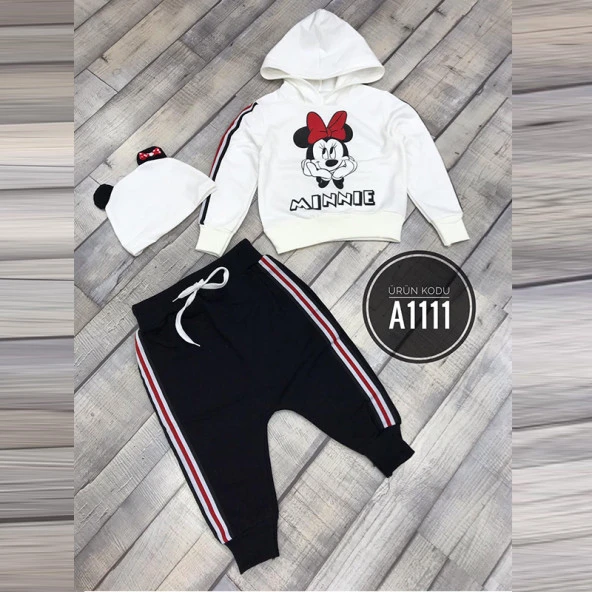 MODAVALS MINNIE BASKILI KAPİŞONLU BERELİ 3 PARÇA KIZ ÇOCUK EŞOFMAN TAKIM 2-3 YAŞ - 2