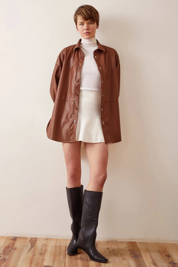 Deri Gömlek Koyu Kahve - Resim 2