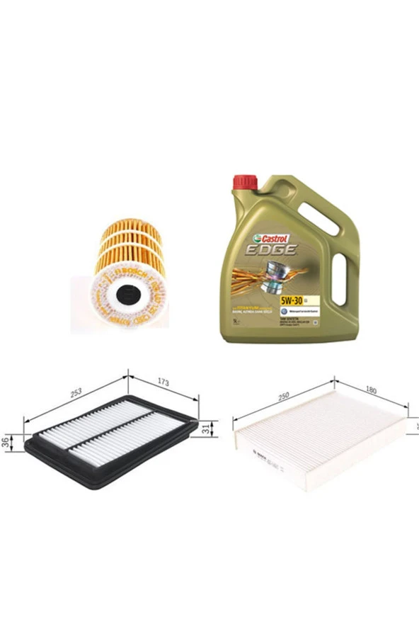Bosch Nissan Qashqai  Dizel 1.6 - 3lü Filtre Seti 2014-2019 + Castrol 5w30 Edge 5 Lt