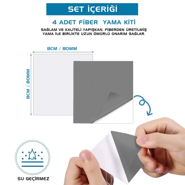 Argeus 4'lü Fiber Çanta Delik Tamir Yaması Gri - Resim 2