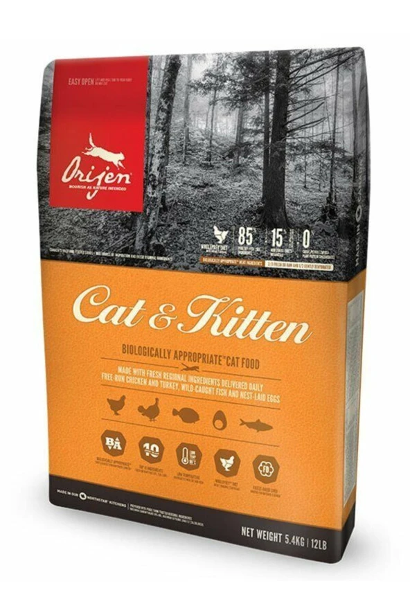 Orijen Kitten Tahılsız Tavuklu Yavru Ve Yetişkin Kedi Maması 1,8 Kg ürün görseli 1
