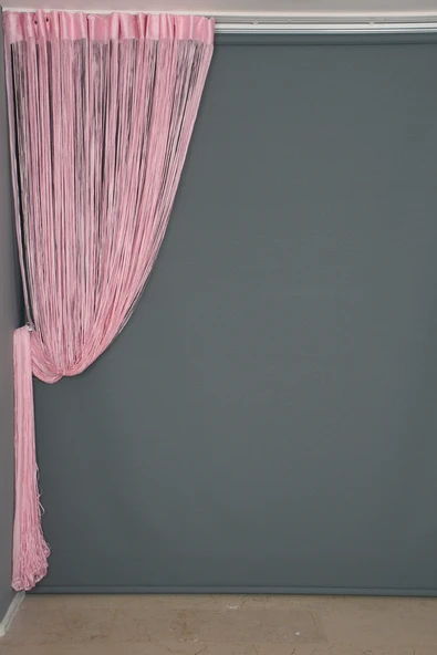 DÜZ İP PEMBE RUSTİK EN 100 CM BOY 210 CM HAZIR İP PERDE - Resim 4
