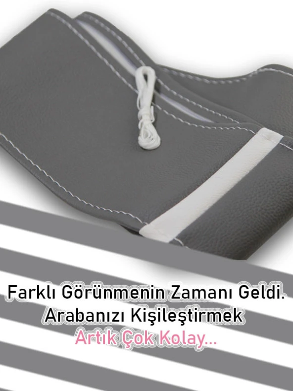 Mercedes Oto Modellerine Uyumlu Gri Deri Beyaz Yüzüklü Dikişli Direksiyon Kılıfı