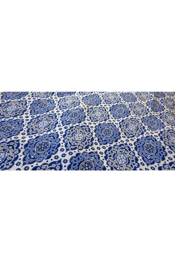 6 m2 Osmanlı Desenli Mavi Halı Örtüsü, Savan, Çok Amaçlı Pike, Pamuklu - Resim 2