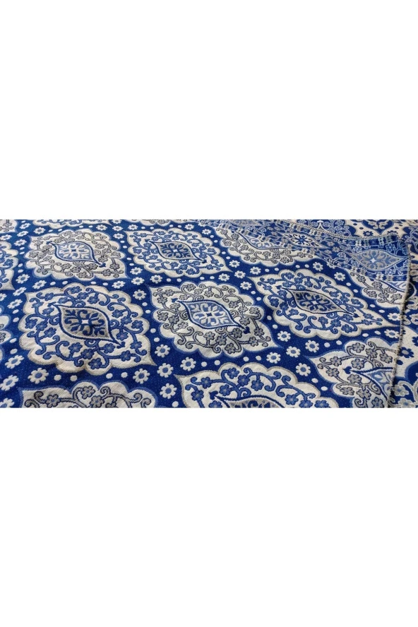 6 m2 Osmanlı Desenli Mavi Halı Örtüsü, Savan, Çok Amaçlı Pike, Pamuklu - Resim 3