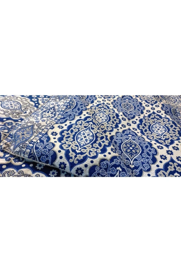 6 m2 Osmanlı Desenli Mavi Halı Örtüsü, Savan, Çok Amaçlı Pike, Pamuklu - Resim 4
