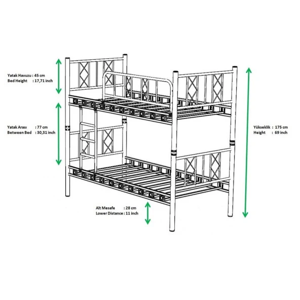 Teknor Carme 90x190 ve 90x200 Yatak Ölçülü Genç Çocuk Odası Metal Ranza - 3