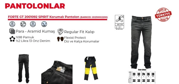Forte Gt 1092 Spirit Korumalı Motosiklet Kot Pantolonu 34 Large Beden Siyah - 5