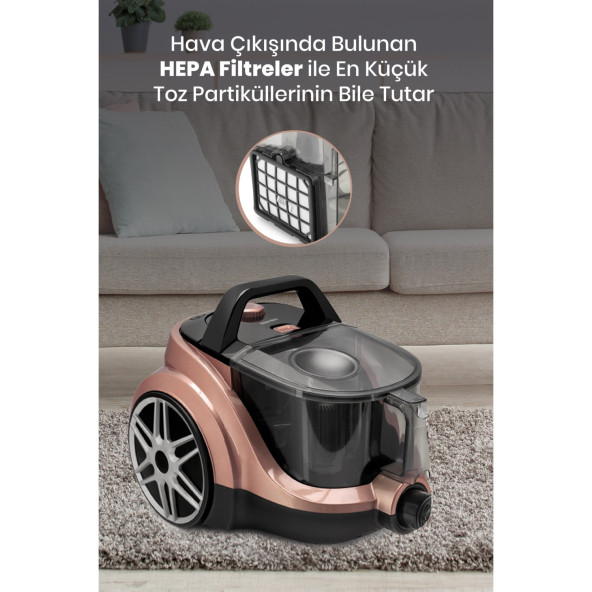 Goldmaster Goldpower Sessiz 2.5 Litre Kapasiteli Hız ve Emiş Güç Ayarlı Fitreli Toz Torbasız Elektrikli Süpürge - 4