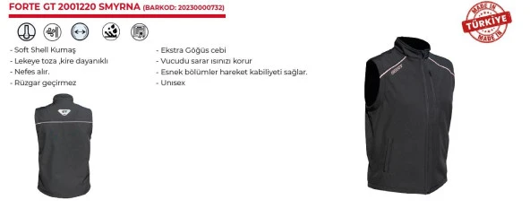 Forte Gt 1220 Smyrna Soft Shell Motosiklet Yelek Rüzgara Geçirmez S Beden - 4