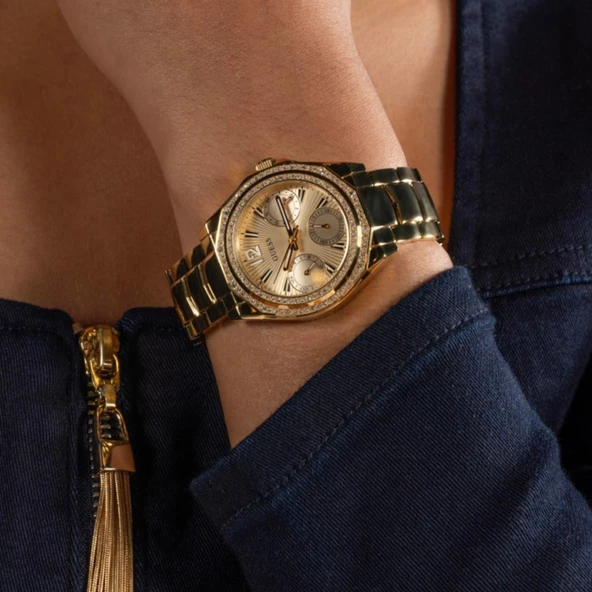 GUESS GUGW0685L2 ALTIN KAPLAMA TAŞLI KADIN KOL SAATİ - 6