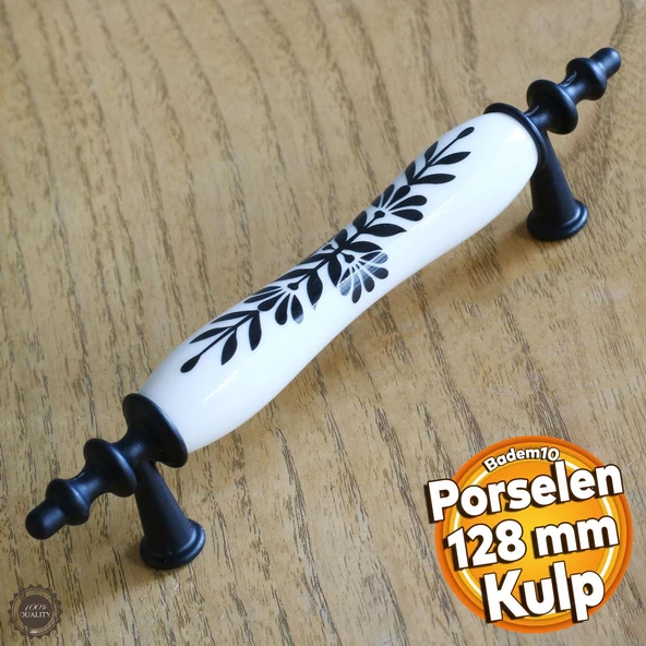Gül Gerçek Porselen Siyah Beyaz 128 Mm Kulpları Mobilya Mutfak Dolabı Çekmece Dolap Kulpu Kulbu