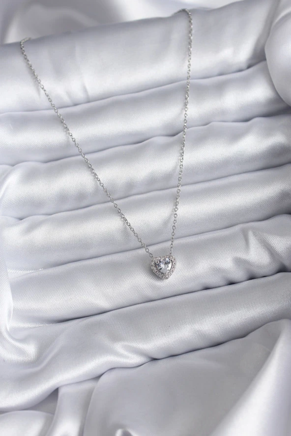 316L Çelik Zincir Zirkon Taşlı Charm Kadın Kolye - Resim 2