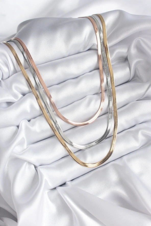 316L Çelik Mix Renk İtalyan Zincir Model Kadın Kolye - Resim 2