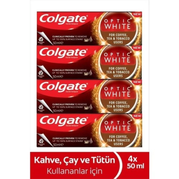 Colgate Optic White Kahve Çay ve Tütün Kullanıcıları İçin Diş Macunu 4 x 50 ml