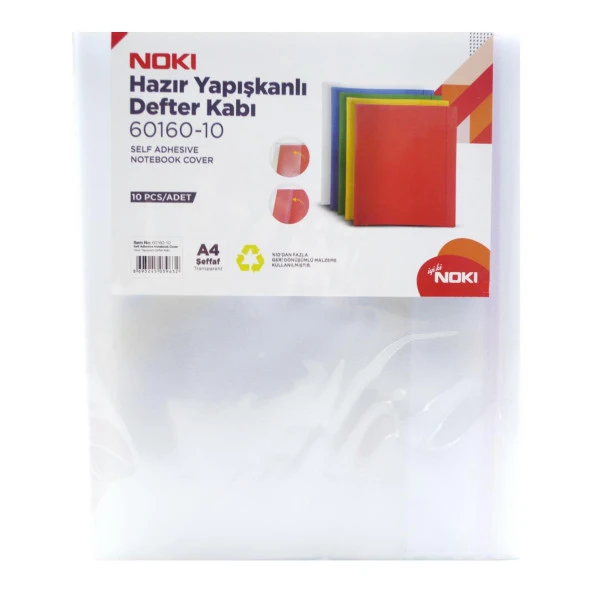 Noki A4 10lu Şeffaf Yapışkanlı Defter Kabı 60160-10