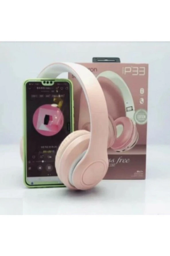 Pembe Macaron Set Bluetooth Kablosuz Stereo Kulaklık