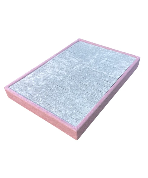 70 li Batırmalı Yüzük Tablası Pembe Gri Kadife